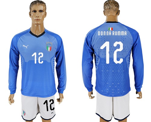Italy #12 Donna Rumma Blue Home Long Sleeves Soccer Country Jersey - Click Image to Close